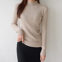 데일리앤 러홀 여성 슬림핏 골지 반폴라 물결 니트