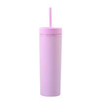 뚜껑과 빨대가 있는 16oz 아크릴 텀블러 물 커피 휴대용 재사용 가능한 컵용 이중 벽 병, [14] 라이트 퍼플