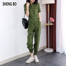 SHENGBO여자 와이드 캐주얼 점프수트 멜빵 팬츠