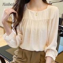 나바바 NB906 여성 스윗 베이직 셔링 스퀘어넥 블라우스