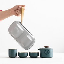 티즈 도자기 다기세트 자가용 여행용 선물용 휴대용 타도 찻잔세트, 다크그린