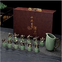 십이지신 양주잔 선물용 술잔 전통주 집들이 12간지, 브론즈 (밀크 화이트) +선물 상자