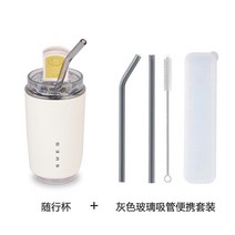 smeg 라이트 스테인리스스틸 머그 컵 보온보냉, 동행컵+유리빨대세트(회색)
