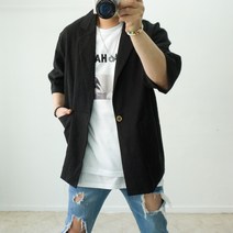 6부 반팔 마 린넨자켓 빅사이즈 원버튼 세미 정장자켓