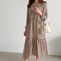 유행의미아 복고 프린팅 셔링 V넥 롱원피스(o37832)