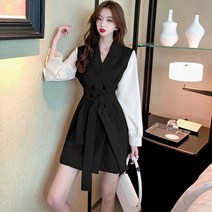 줄리엔느 여성 투톤 배색 더블 원피스