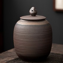 차 통 보이차 찻잎 보관통 도자기 다기 가정용 전통차 녹차 보관함 한약재 항아리 단지, E, 1개