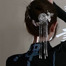 은색 태슬 머리비녀 한복 머리장식 나비 비녀