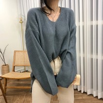 에잇코지 / 8colors 루즈핏 브이넥 하찌 홀가먼트 트임 롱 니트