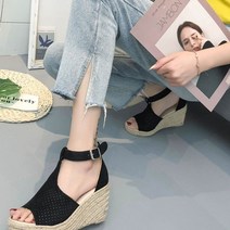 스웨이드 웨지 샌들 여성 샌들 힐샌들 하이힐 슬리퍼