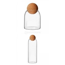 GHSHOP 2 Pcs 유리 병 W/볼 코르크 주방 너트 가루 용 밀폐 보관 항아리, 1300ml 450ml, 분명한, 유리와 코르크