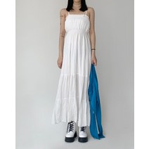 스모크 밴딩 리본 스트랩 나시 롱원피스