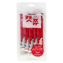 미라클 캣쮸 (13g X 5개) 6종 소고기 치킨 참치 도미 연어 고양이간식, 1개, 소고기+치킨