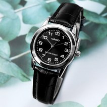 카시오 사용하기 편리한 데일리 슬림 심플 남녀 커플 시계 001 실버 가죽 블랙 여성용