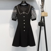 진주버트 화이트 반팔 원피스 중년여성 정장 모임룩 결혼식하객룩 플레어 A라인