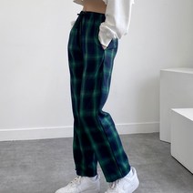 여성 체크바지 밴딩 와이드팬츠 편한 홈웨어 일자팬츠