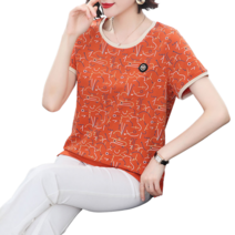 중년 여성 니트티 2081# 반팔 티셔츠 여름 엄마 면 박시 블라우스 여름웃옷을 입다 뉴타임즈 Z