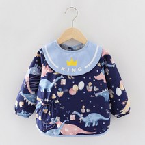 X G봄 가을 겨울 유치원 여름 아기 양풍 덮개 여자 보물 어린이 식사 주머니 방수 더러움 방지 그림 그리기, 왕관 라운드 칼라 대공룡