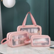 3 강아지대 화장품 방 야외 메이크업 스지 PVC 방수 여자의 욕실 호텔 여행 휴대용 샤워 용품, Pink Set