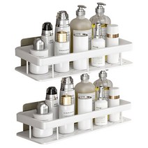 생활꿀템 알루미늄 화장실 무타공 일자형 부착식 욕실선반, 화이트, 2개