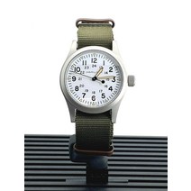 해밀턴 카키 필드 Mechnical 38mm 화이트 다이얼 그린 스트랩 맨즈 시계 H69439411