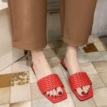 여성 꼬임 낮은굽 슬리퍼 여름 신발 빨간 휴가 슈즈