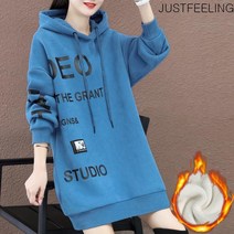 JUSTFEELING 순면 기모 후드맨투맨 롱 가을겨울 루즈핏 빅사이즈 후드원피스