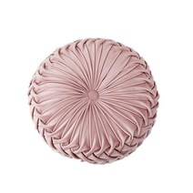 Lvi Round Velvet Seat Cushion Pleated Pumpkin Floor Throw Pillow 15”x15” Soft Decorative for Bed Sof, Pink