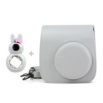 fujifilm instax mini 9mini 8 즉석 필름 카메라 용 5 색 품질 pu 가죽 카메라 케이스 및 토끼 클로즈업 셀카 렌즈, 스모키 화이트, 1개