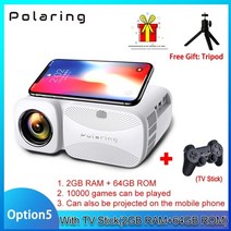 빔프로젝터 미니 가정용 단초점 polaring a1 네이티브 리얼 1080p 4k 프로젝터 비디오 프로젝터 2.4amp 5g hd 4000 루멘 홈 시네마 proyector, TV 스틱 2-64 포함, 미국 플러그