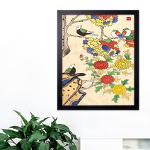 나봄갤러리 화조도 모란 lll 새그림 모란그림 민화, 1.심플 블랙 액자