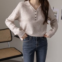 바이단미 여성용 베이직 데일리 소프트 와이 카라 니트