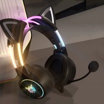 ONIKUMA X15PRO 고양이 귀 핑크 헤드폰 RGB 다채로운 글로우 3.5mm 유선 게임 라이브 방송 E-스포츠 소녀용, 01 Black