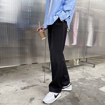 진땡 남성용 블랙 옆밴딩 스판 링클프리 와이드핏 슬랙스
