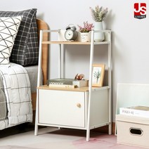 JS리빙 침실 협탁 침대 미니 거실 서랍장 사이드 테이블 엔틱 수납장 선반 모던 거실장 보조 수납 인테리어 베드 화이트 원목 우드 2단 L_65 43*70*30, 엠마 화이트 사이드테이블 [선반]