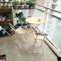 소반 심플 접이식테이블과의자 조합 휴대용 식탁 노상테이블 가정용 밥상 작은원형탁자 베란다 회의 원형테이블, T05-60원목 원형테이블+2의자