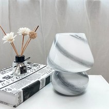 유리 버섯 침대 옆 테이블 램프 이탈리아 반투명 무라노 빈티지 스타일 줄무늬 작은 스탠드 책상 램프 소용돌이 빛 홈 장식 식사 거실 침실 선물, Moon, 9.15 inches Maxi, 한국 표준 플러그