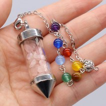 행운 자연 칩 스톤 진자 소원 병 총알 모양 펜던트 7 차크라 체인 운세 DIY 목걸이 치유 Reiki 쥬얼리