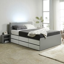 퍼즐 LED+USB형 높은 2단서랍침대 Q (전체 서랍형), 메이플화이트