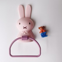 (국내배송)미피 토끼 수건걸이 행주걸이 어린이집 욕실 주방 타올 거치대 접착식 거치대, 파우더핑크