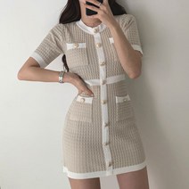 L.ONLINE SHOP슬림핏 타이트 니트드레스 원피스 트위트풍 골드버튼 원피스 하객룩 트위드원피스 쉬폰원피스 뷔스티에원피스