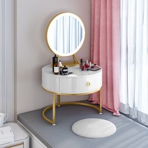 좌식 화장대 서랍형 조명 미니화장대 원목 수납 거울 인테리어 홈퍼니, 차림새, 화이트50cm+미러+쿠션세트