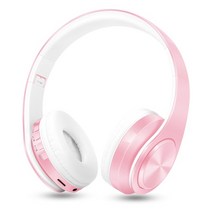 헤드셋 Hifi 스테레오 이어폰 블루투스 헤드폰 음악 fm 및 모바일 xiaomi iphone sumsamg 태블릿 용 마이크가있는 sd 카드 지원, 마카롱 핑크
