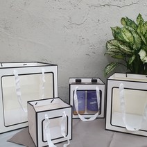 고급 투명 창 쇼핑백 선물용 투명 정사각 화분 꽃 종이 무지 선물 답례품 튼튼한 윈도우 미니 화이트 소