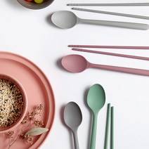 [1+1] 실리콘 파스텔 수저 세트, 그린+연그레이