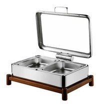 뷔페워머 접시 스프워머 원목 받침대 플레이팅 스텐, 원형 세라믹 S 2칸 6L