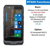 무선 블루투스 스캐너 RUGLINE RT-I62H 포켓 PC 모바일 컴퓨터 유리창s 10 OS 6 인텔 체리 트레일 Z8350 단일 SIM GPS Shockproof 태블릿, Basic 1D scan_2차검수진행