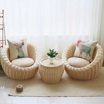 침실 발코니 작은 소파 등나무 의자 세트 싱글 더블, 1인용의자작은원색(쿠션과베개포함)