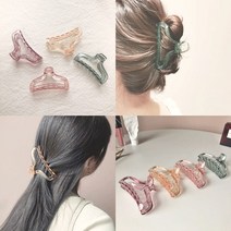 투명 컬러 헤어 올림머리 집게핀 여성 성인 머리핀 1+1