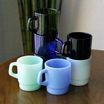 레트로 레고 밀크글라스 유리컵 스텍 머그 겹머그 인쇄 제작 주문제작, 레트로 레고 밀크글라스-라벤더